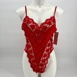 Sexy Red Lacy High Cut Lingerie Bodysuit Medium